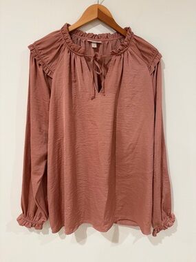 Knox Rose Dusty Mauve Ruffle Tie-Neck Blouse